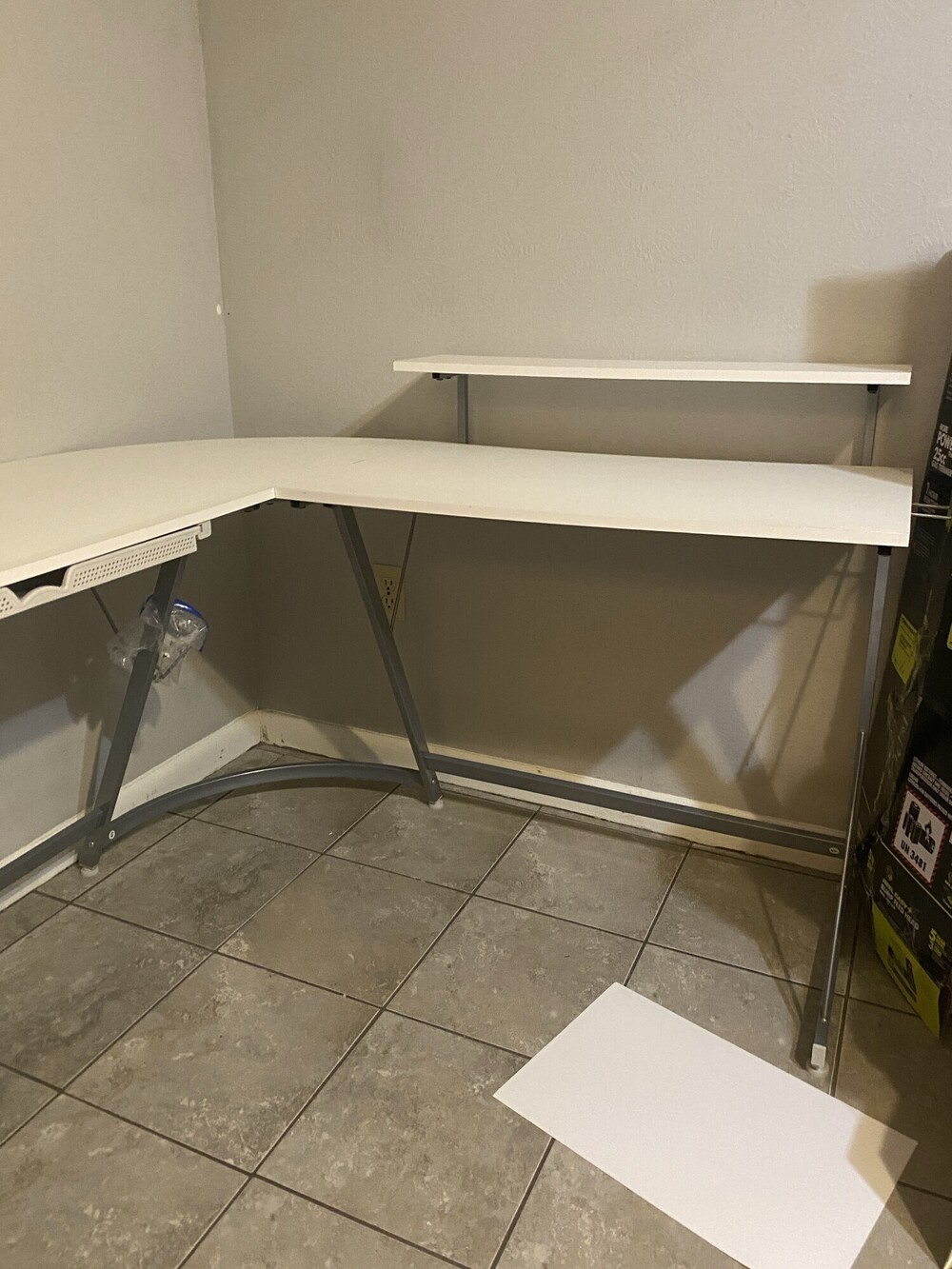 White L-Shaped Corner Computer Desk With Raised Shelf